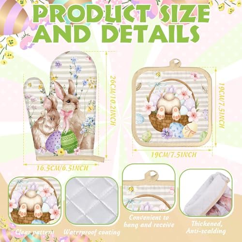 SiliFine 12 Pcs Easter Kitchen Accessories Set Easter Bunny Egg Oven Mitts Pot Holders Kitchen Towels He is Risen Christian Religious Decorations for Home Accessories, Cooking Baking Gifts