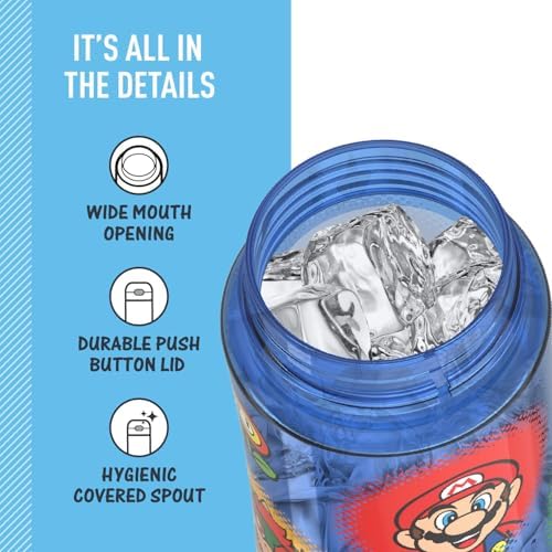 THERMOS FUNTAINER 16 Ounce Plastic Hydration Bottle with Spout, Mario, 16 Ounces (Pack of 6)