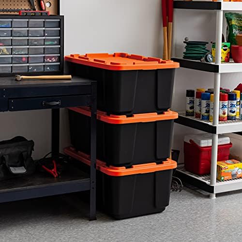 IRIS USA 3-Pack 27 Gal Heavy Duty Storage Tote Bins with Lids, Orange
