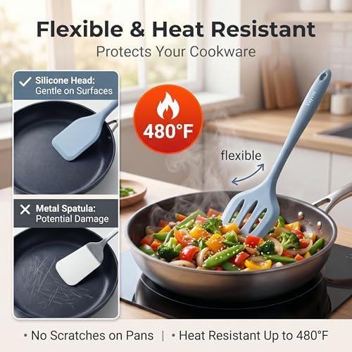 Vayvnt Silicone Cooking Utensil Set, 10PCS Utensils for Non Stick Pan, Blue
