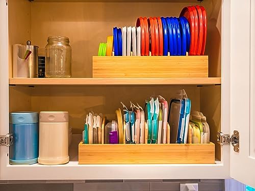 Umilife Extra Large Bamboo Food Container Lid Organizer for Kitchen Cabinet