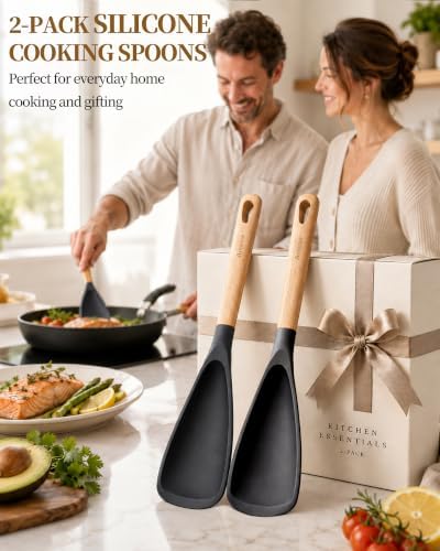 Astercook Cooking Spoon, 2 Pack, Nonstick Safe Silicone Spatula