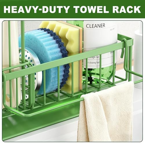Sponge Holder for Kitchen Sink, Kitchen Sink Caddy, Kitchen Sink Sponge Holder, Dish Sponge Holder, Kitchen Sink Organizer for Sponge, Dish Brush, Scrubber(9.65" x 3.74" x 6.3", Avocado)