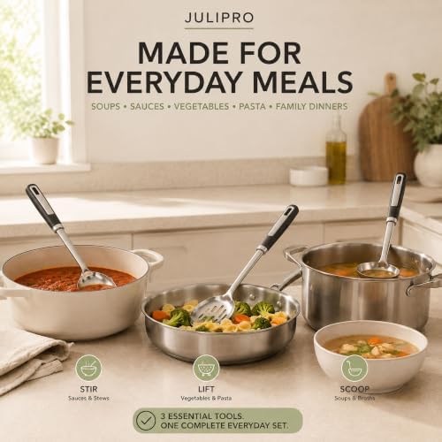 Stainless Steel Cooking Spoon Set,3-Piece Serving,Slotted & Ladle