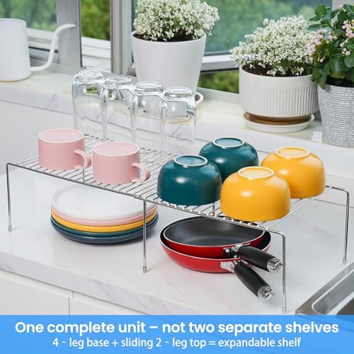 Tomorotec Expandable Kitchen Cabinet Organizer Stainless Steel Shelf Silver