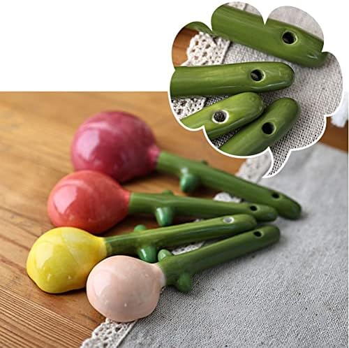 Flower Measuring Spoons Set in Pot - Ceramic Baking Measuring Spoons with Holder for Dry & Wet Ingredients - Cute Flower Figurine - Dishwasher Safe - 1 Tbsp, 1/2 Tsp, 1/4 Tsp - Unique Gift - Blue