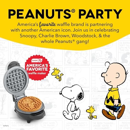 Peanuts x Dash Snoopy MultiMaker Mini Waffle Maker, Ceramic Nonstick, White
