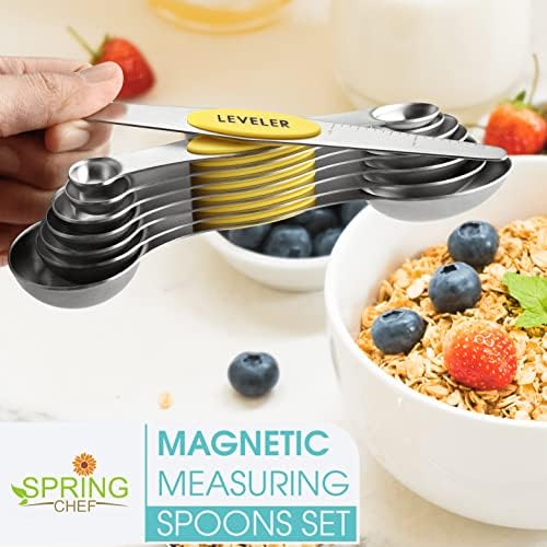 Spring Chef Stainless Steel Magnetic Measuring Spoons Set of 8, Yellow