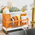 Cisily Sponge Holder for Kitchen Sink, Sink Caddy Organizer with High Brush Holder, Kitchen Countertop Organizers and Storage Essentials (Orange, 9.25″)