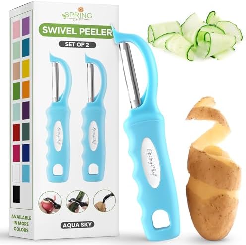 Spring Chef Swivel Potato Peeler with Soft Grip Handle, Set of 2, Aqua Sky