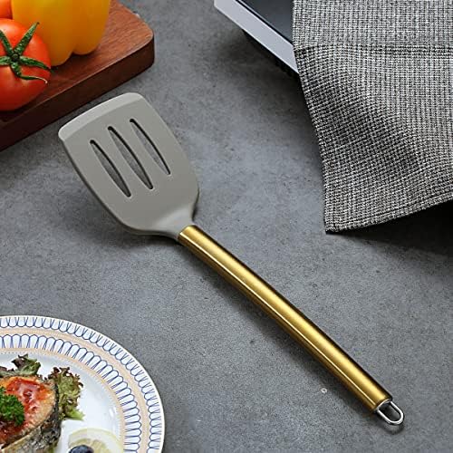 Berglander Non-stick Silicone Slotted Turner with Titanium Gold Plated Handle for Cooking, Dishwasher Safe, Easy to Clean