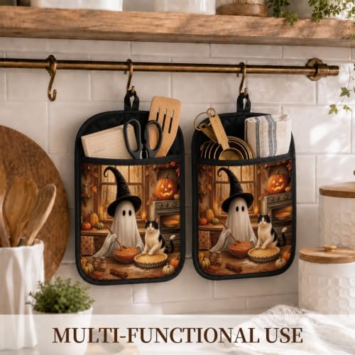Halloween Ghost Cat Baking Pot Holders for Kitchen 2 Pack Set