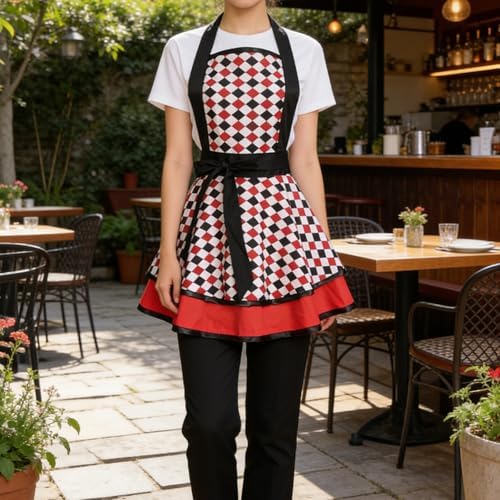 Violet Mist Cute Lovely Retro Aprons for Women Girl Ladies Sexy Vintage Aprons 50s Plaid Vintage Halloween Christmas Apron kawaii Cooking Kitchen Ruffle Witch Apron for Housewife Waitress Mothers Gift