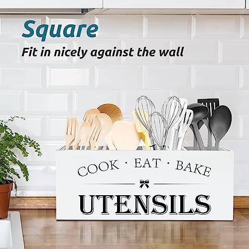 Suli Extra Large Utensil Holder Countertop for Kitchen Counter,Wood,White