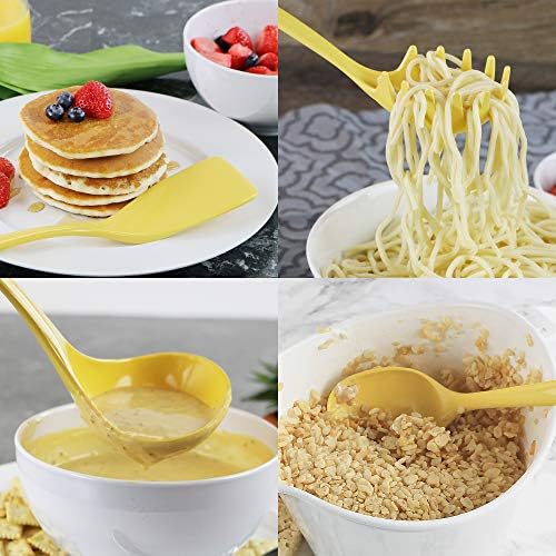 Reston Lloyd 6 Piece Kitchen Utensil Holder for kitchen counter, Utensils crock with Heat Resistant Spoon, Slotted Spoon, Ladle, Spatula BPA Free, Lemon