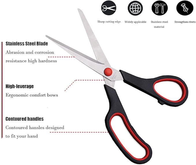 Scissors, 8.5 Inch Ultra Sharp Shears, Comfort-Grip Handles Household - Image 3