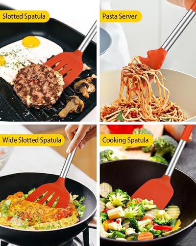 Silicone Kitchen Utensils Set, 8Pcs Cooking Utensils with Holder, Red