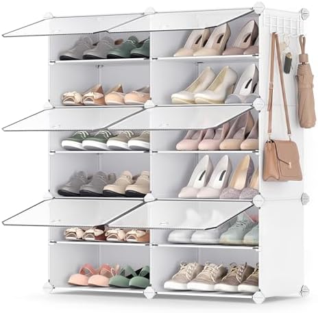 SONGMICS Shoe Rack, 6-Tier with Doors, 24-Pair Storage Cabinet