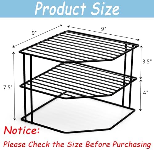 Frcctre 3-Tier Kitchen Corner Shelf Rack Counter and Cabinet Organizer, 9x9x7.5 Inch Metal Wire Kitchen Counter Pantry Cabinet Organizer and Storage Shelf for Plates, Cups, Dishes