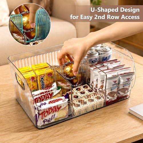 3 Pack Adjustable Dividers Storage Bins, Clear Pantry Organizers Boxes Set