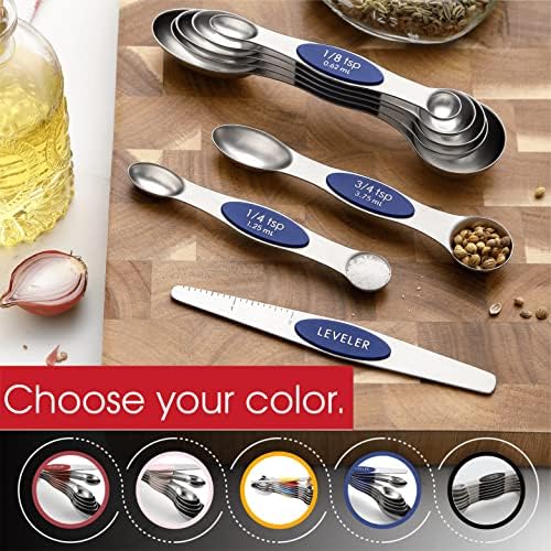 Spring Chef 8 Magnetic Measuring Spoons Set for Baking & Cooking, Sapphire
