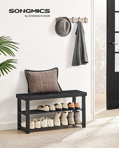 SONGMICS Shoe Rack Bench, 3-Tier Bamboo Entryway Bench, 35.2 Inches Width