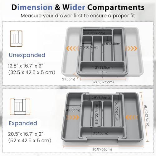 Caperci Large Silverware Organizer Tray for Kitchen Drawer Utensils Thicker