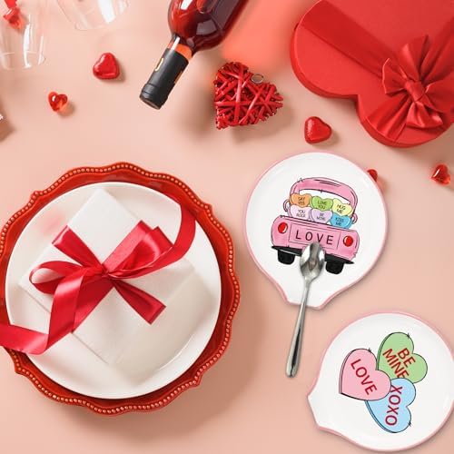 JarThenaAMCS 2Pcs 4.7inch Valentine's Day Spoon Rest Conversation Heart Truck Small Coffee Spoon Holder for Romantic Coffee Stirrers Teaspoon Bar Station Accessories