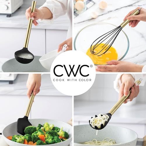 COOK WITH COLOR Silicone Cooking Utensils, Kitchen Utensil Set, Easy to Clean Silicone Kitchen Utensils, Cooking Utensils for Nonstick Cookware, Kitchen Gadgets Set with Holder, 11 Pieces