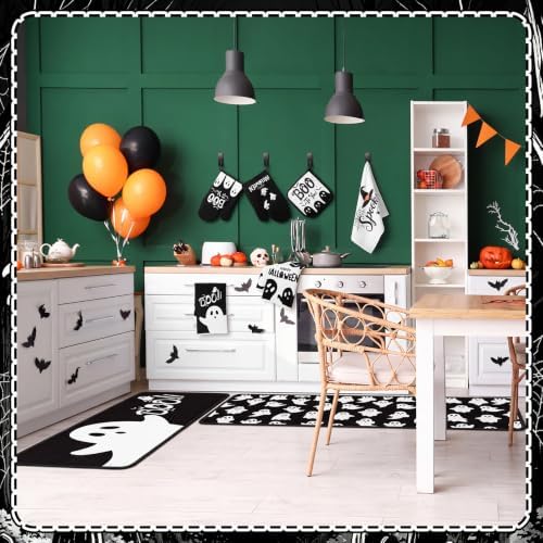 Fanfanwin 10 Pcs Halloween Kitchen Decor Set, Black White Ghost, Boo