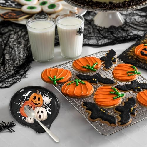 JarThenaAMCS 2Pcs 4.7inch Halloween Spoon Rest Black White Orange Ghost Pumpkin Small Coffee Spoon Holder for Halloween Bar Coffee Station Accessories