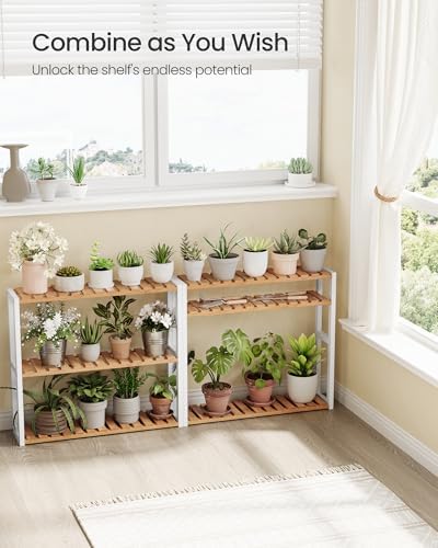 SONGMICS Bamboo Bathroom Shelf, 3-Tier Adjustable Plants Rack