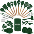 Country Kitchen Non Stick Silicone Utensil Set with Rounded Wood Handles for Cooking and Baking,Green, 38 Piece Set (Pack of 6)