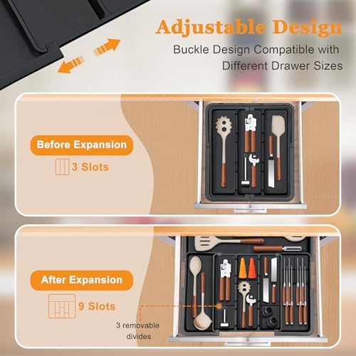 Large Utensil Drawer Organizer for Kitchen, Expandable Silverware Organizer