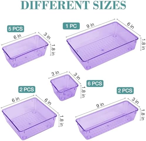 16 PCS Drawer Organizer Set, 5 Size Bathroom and kitchen organizer Trays