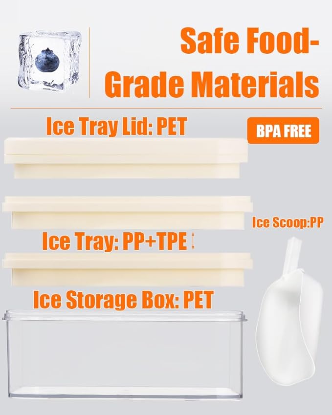 Brigii Ice Cube Tray with Lid&Bin, Ice Cube Mold with 56 Cubes, Stackable Ice - Image 4