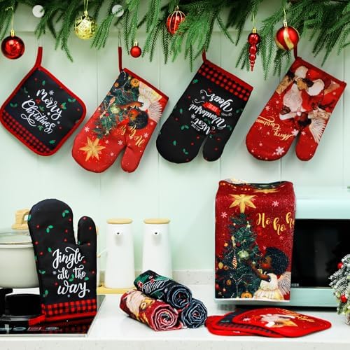 SiliFine 12 Pcs Christmas Kitchen Accessories Set Black Santa Style
