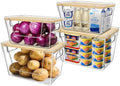 4 Set Stackable Storage Plastic Container with Removable Bamboo Cover