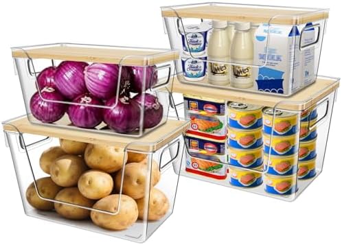 4 Set Stackable Storage Plastic Container with Removable Bamboo Cover