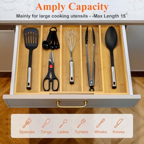 Expandable Bamboo Silverware Drawer Organizer Large Kitchen Utensils Tray