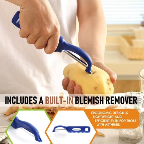 Spring Chef Swivel Potato Peeler for Kitchen w/Soft Grip Handle, Sapphire