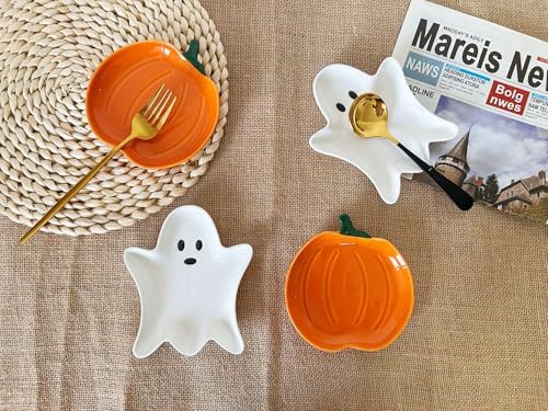 Ceramic Spoon Rest for Stove Top, Halloween Pumpkin Cute Spoon Rest for Kitchen Counter, Cooking Spoon Holder for Kitchen Counter, Utensil Rest Spatula Rest Ladle Holder Tong Rest (Orange)