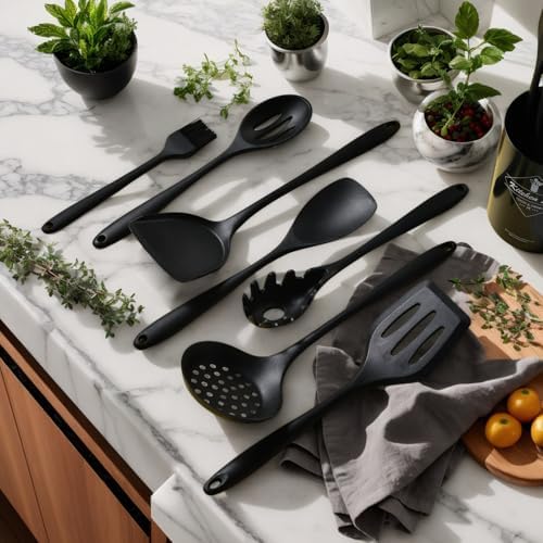 Silicone Kitchen Utensils Set - 428°F Heat Resistant Cooking Utensil Sets，Spatula,Turner,Tongs,Spoon,Whisk,Kitchen Utensil Gadgets Tools Set for Non-Stick Cookware，Dishwasher Safe BPA Free