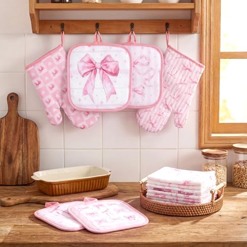 SiliFine 12 Pcs Pink Bow Kitchen Accessories Set Coquette Style