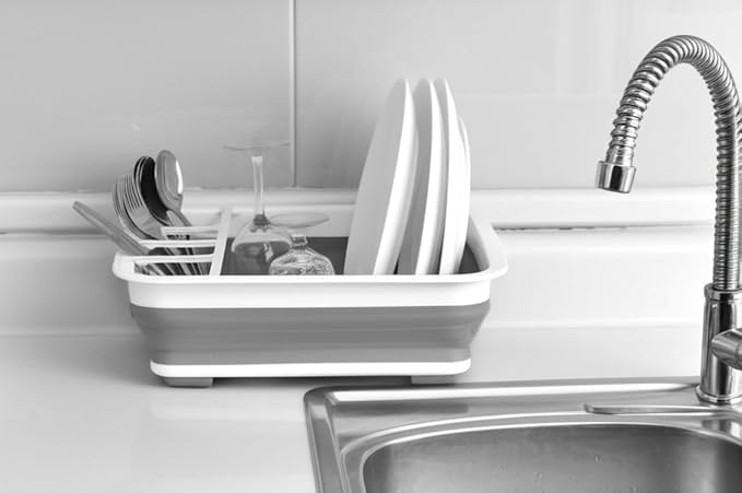 BNYD Plastic Collapsible Dish Drying Rack, Foldable Dinnerware Drainer Organizer - Image 4