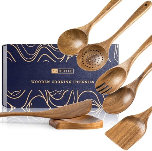 Wooden Spoons for Cooking, 7-Piece Acacia Wood Utensil Gift Set