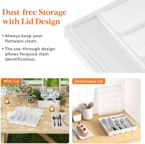 Lifewit Silverware Organizer with Lid, Covered Utensil Tray, 12.6x11.8