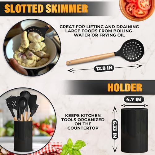14 Pcs Black Kitchen Utensils Set with Holder for Nonstick Cookware