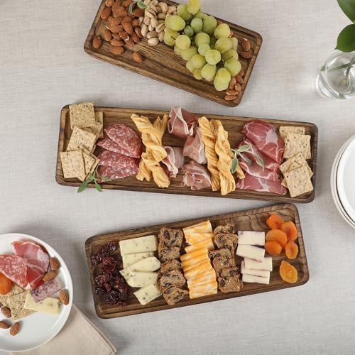 Gibson Home Truss Peak 3 Tier Serving Tray for Party, 18" Acacia Wood Cupcake/Charcuterie/Dessert Farmhouse Tiered Platters with Collapsible Wood Rack