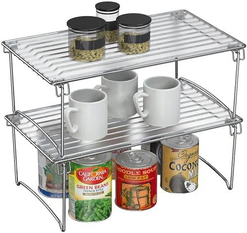 Deco Brothers Stackable Cabinet Shelf Organizer, 2 Pack, Chrome